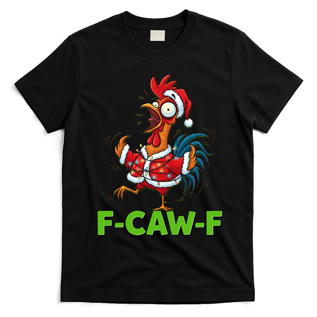 Funny Christmas  F CAW F Chicken Rooster T-Shirt - Black