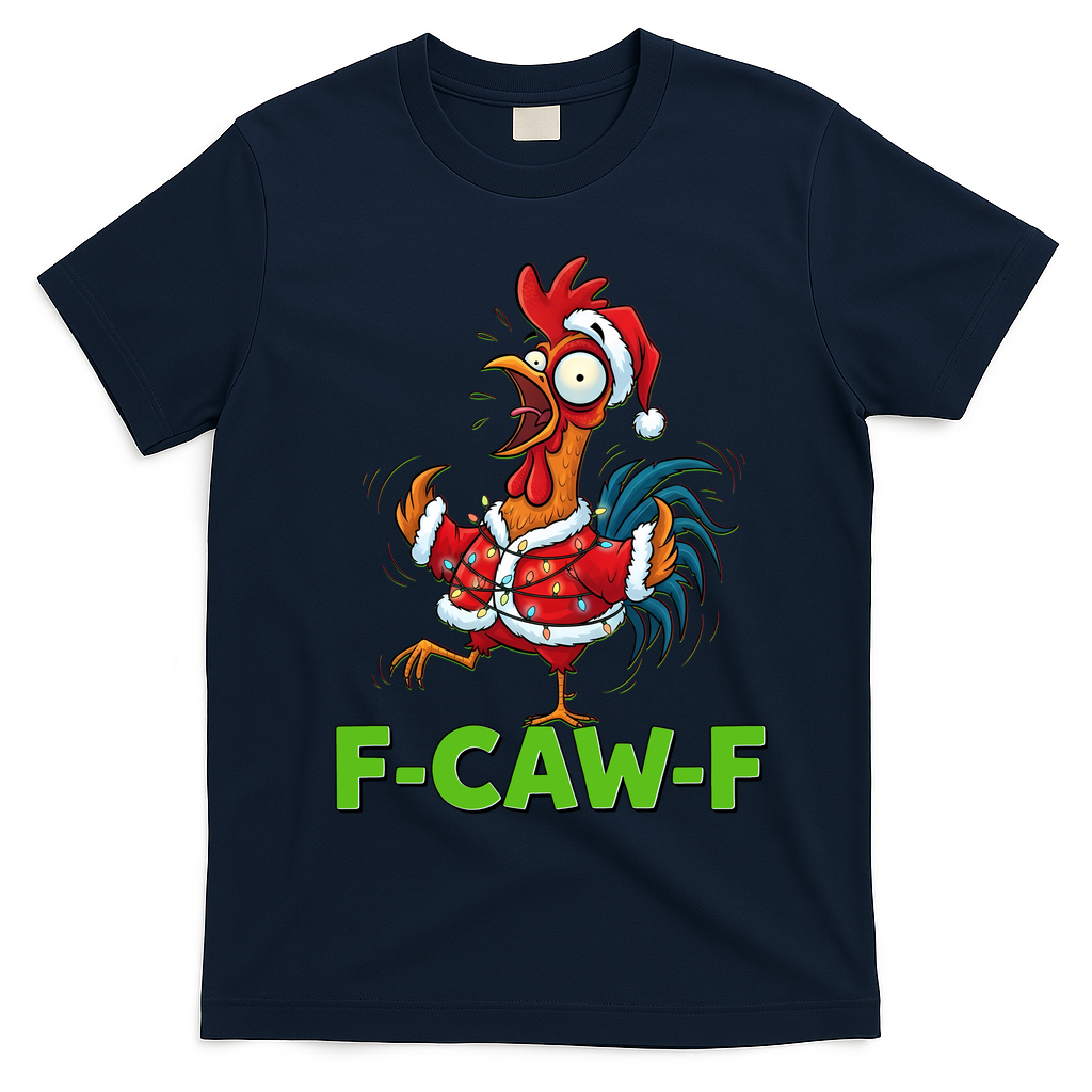 Funny Christmas  F CAW F Chicken Rooster T-Shirt - Navy Blue