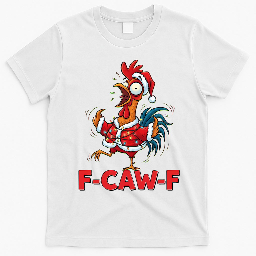 Funny Christmas  F CAW F Chicken Rooster T-Shirt - White