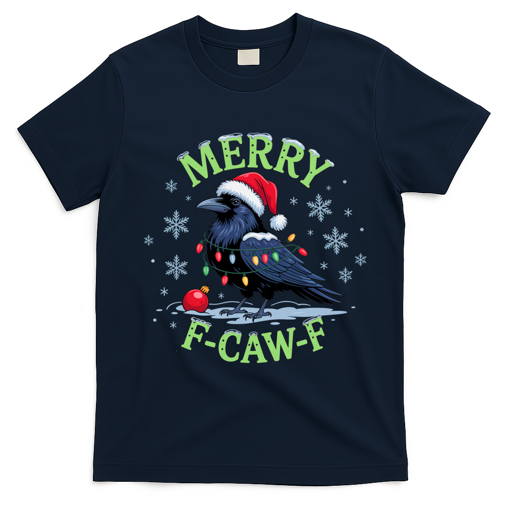 Funny Christmas F CAW F Crow T-Shirt - Navy Blue