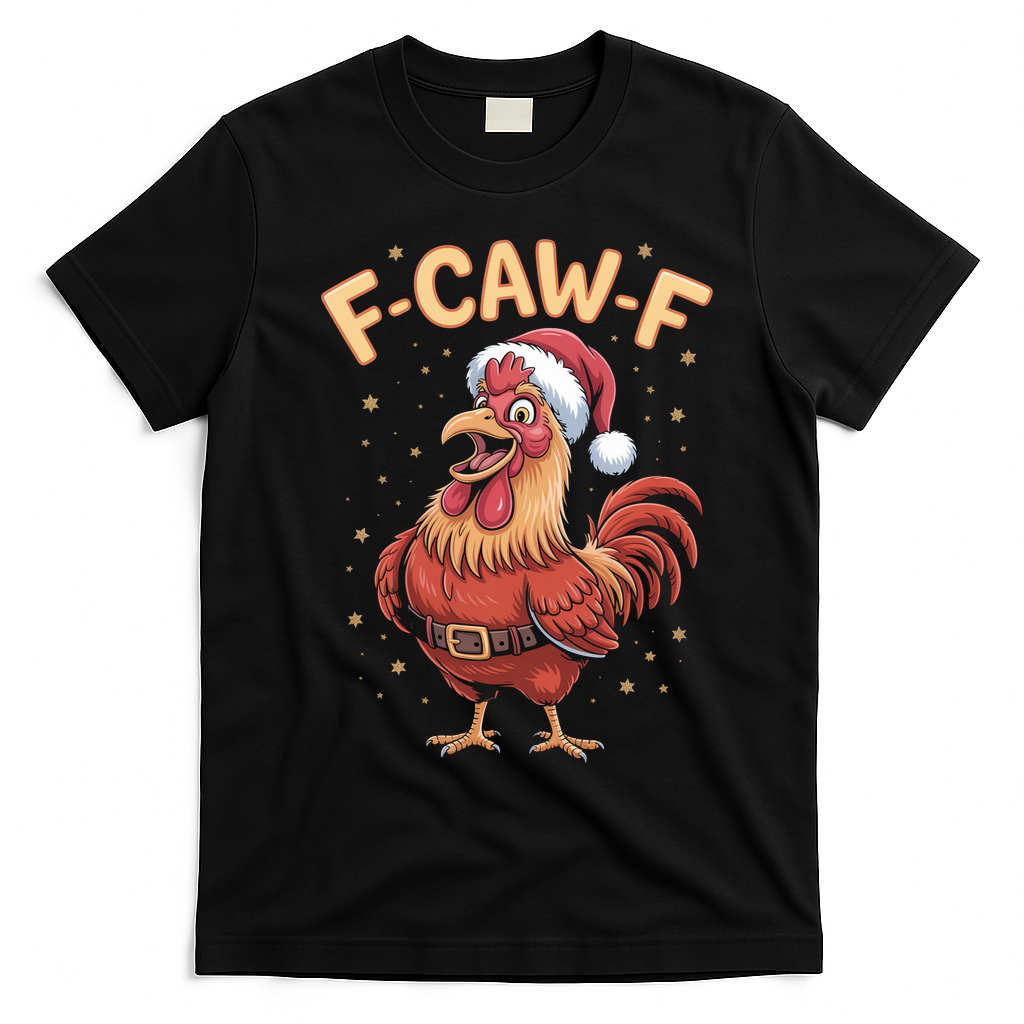 Funny Christmas F-CAW-F Santa Claus Chicken  T-Shirt - Black