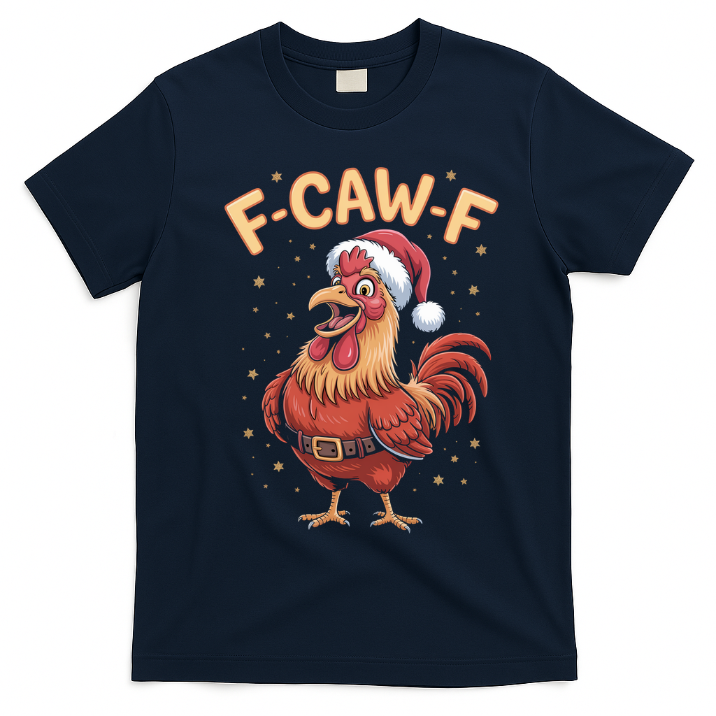 Funny Christmas F-CAW-F Santa Claus Chicken  T-Shirt - Navy Blue