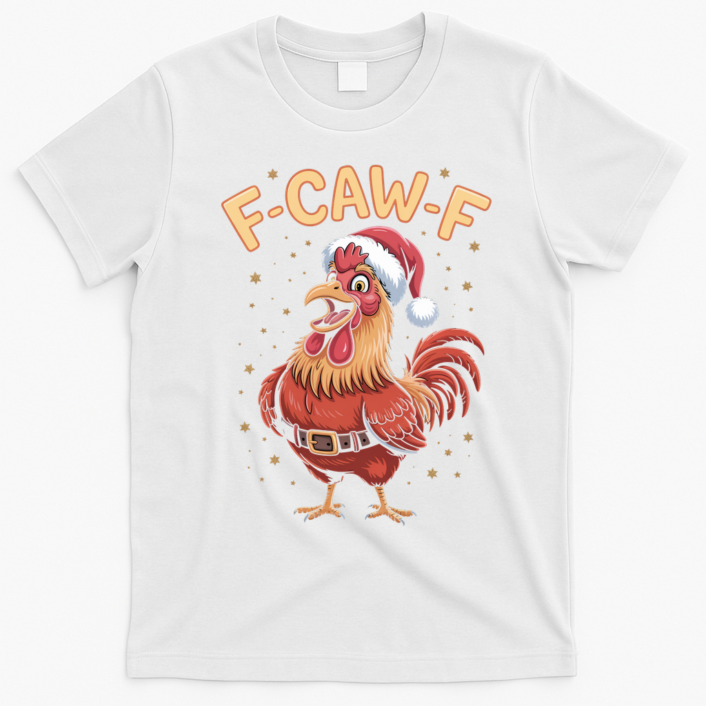 Funny Christmas F-CAW-F Santa Claus Chicken  T-Shirt - White