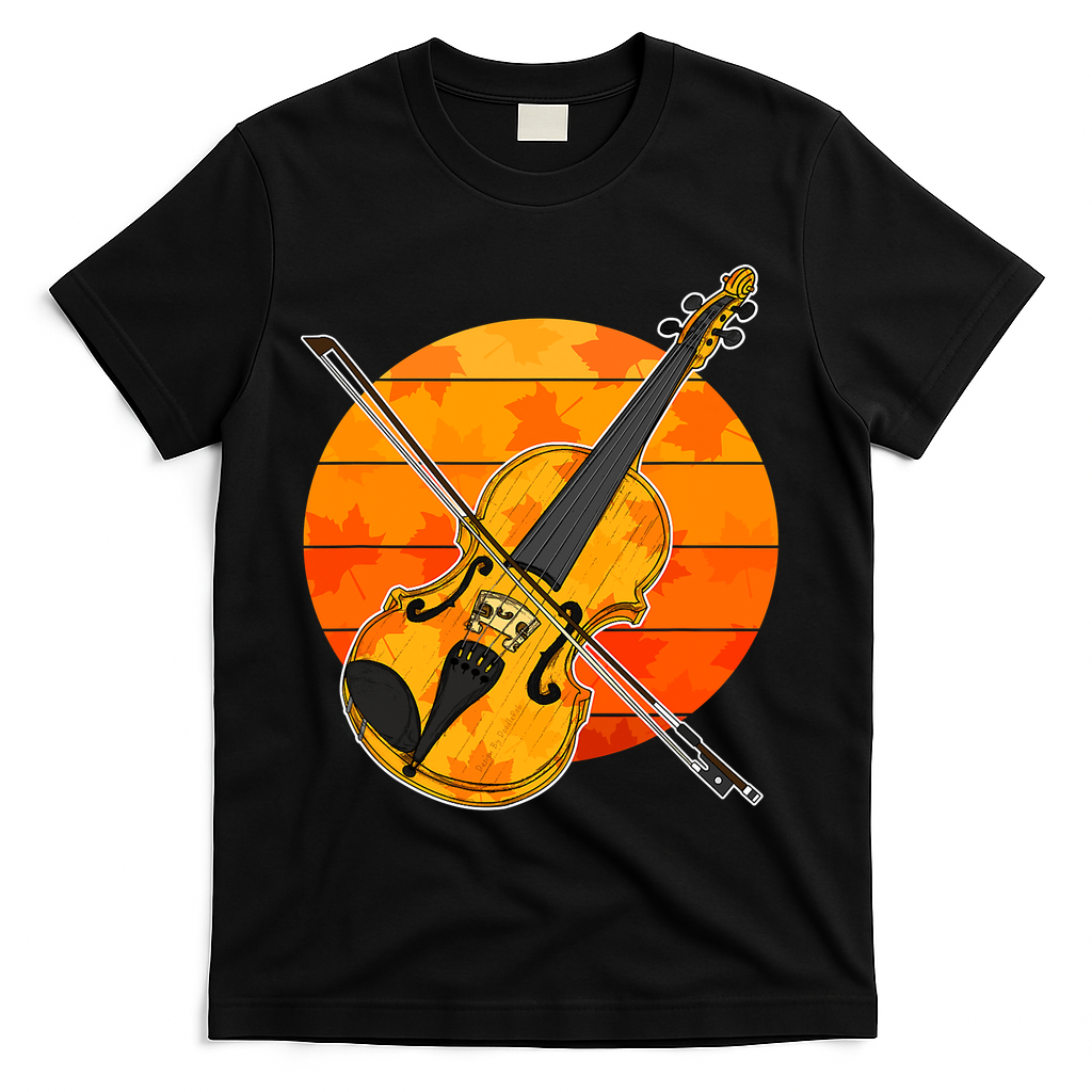 Funny Cute Fall Violin Violinist Autumn Thanksgiving String Player T-Shirt - Black