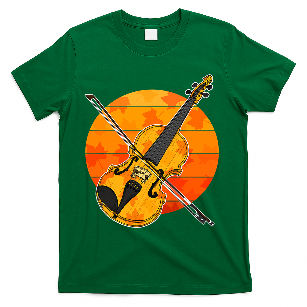 Funny Cute Fall Violin Violinist Autumn Thanksgiving String Player T-Shirt - Green