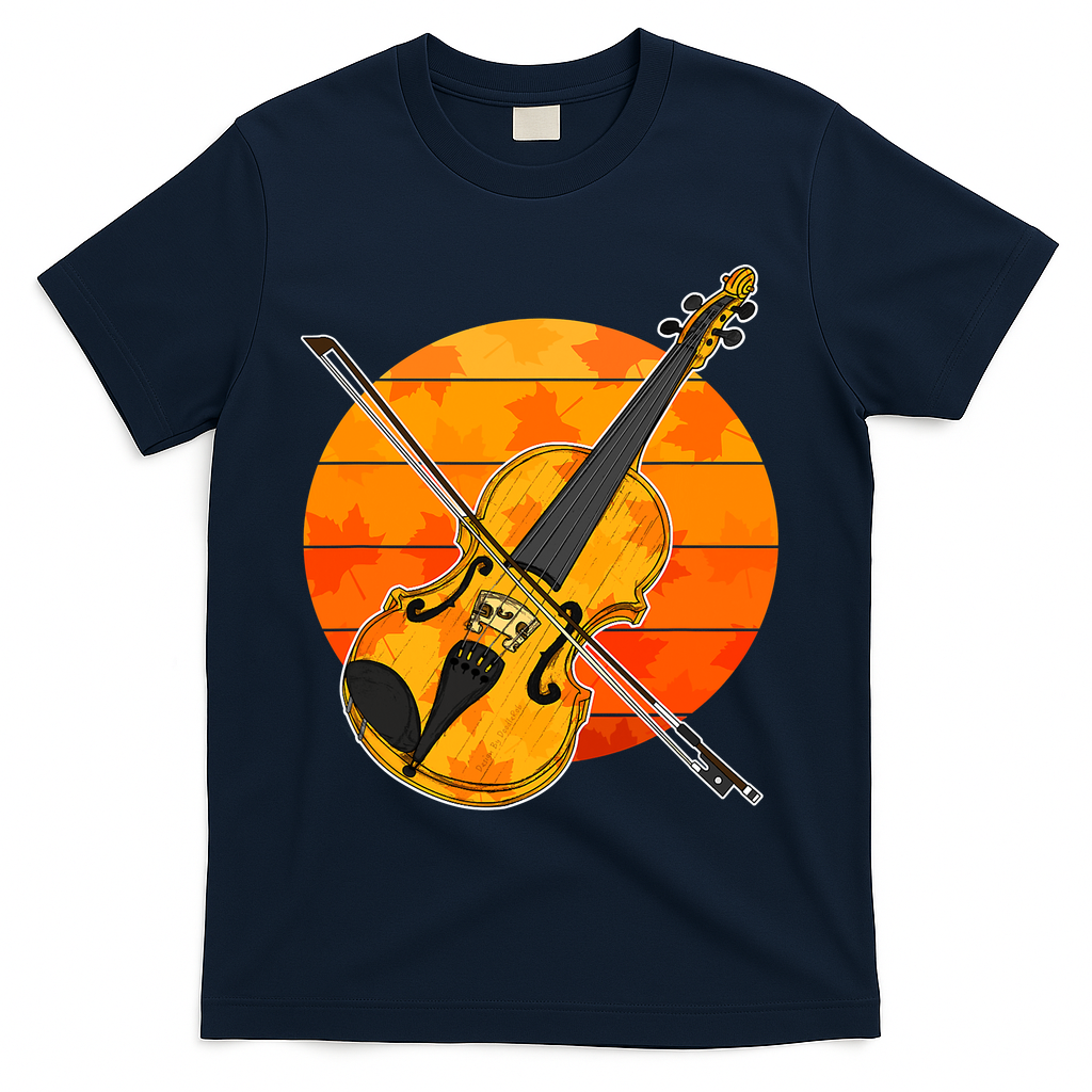 Funny Cute Fall Violin Violinist Autumn Thanksgiving String Player T-Shirt - Navy