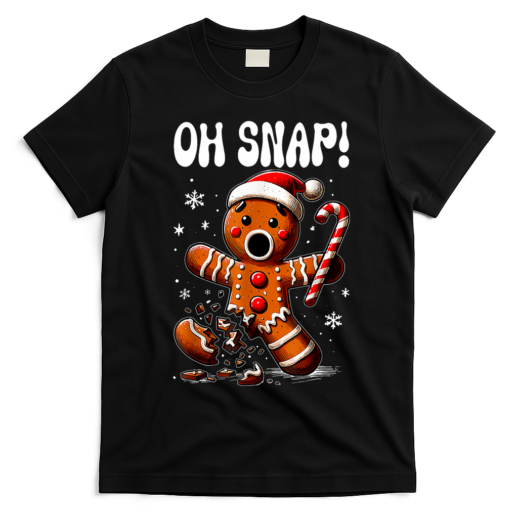 Funny Christmas Gingerbread Man Oh Snap Outfit Pajama T-Shirt - Black