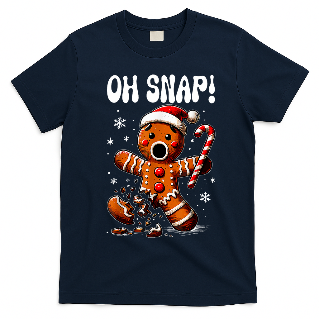 Funny Christmas Gingerbread Man Oh Snap Outfit Pajama T-Shirt - Navy Blue