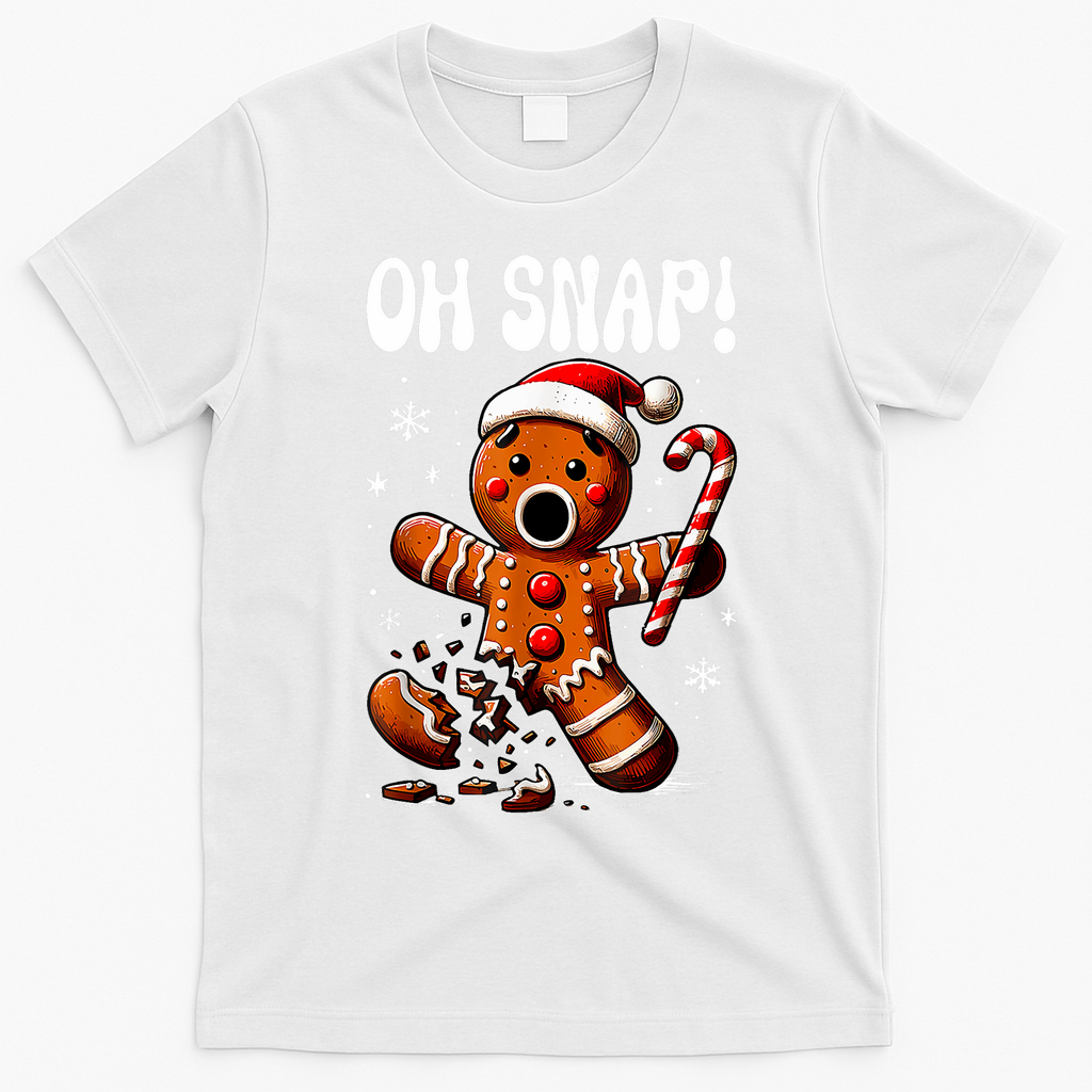 Funny Christmas Gingerbread Man Oh Snap Outfit Pajama T-Shirt - White