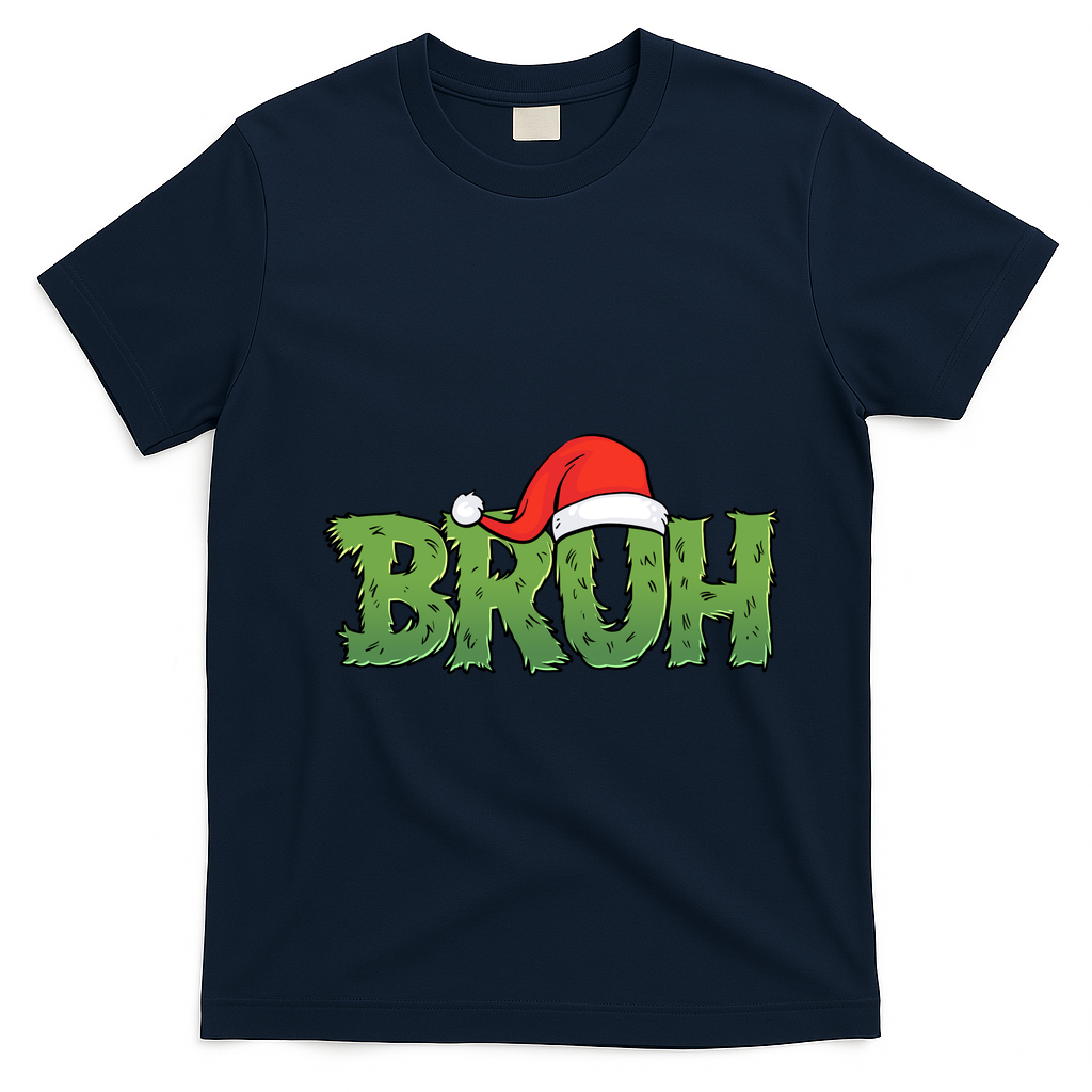 Funny Christmas Grinch Bruh T-Shirt - Navy Blue