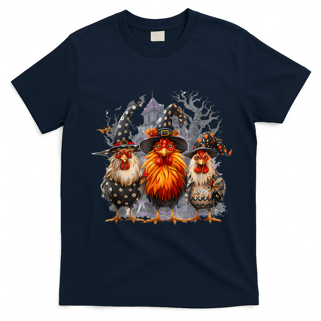 Funny Chicken Halloween Costume Spooky Season Chickens Witch T-Shirt - Navy Blue