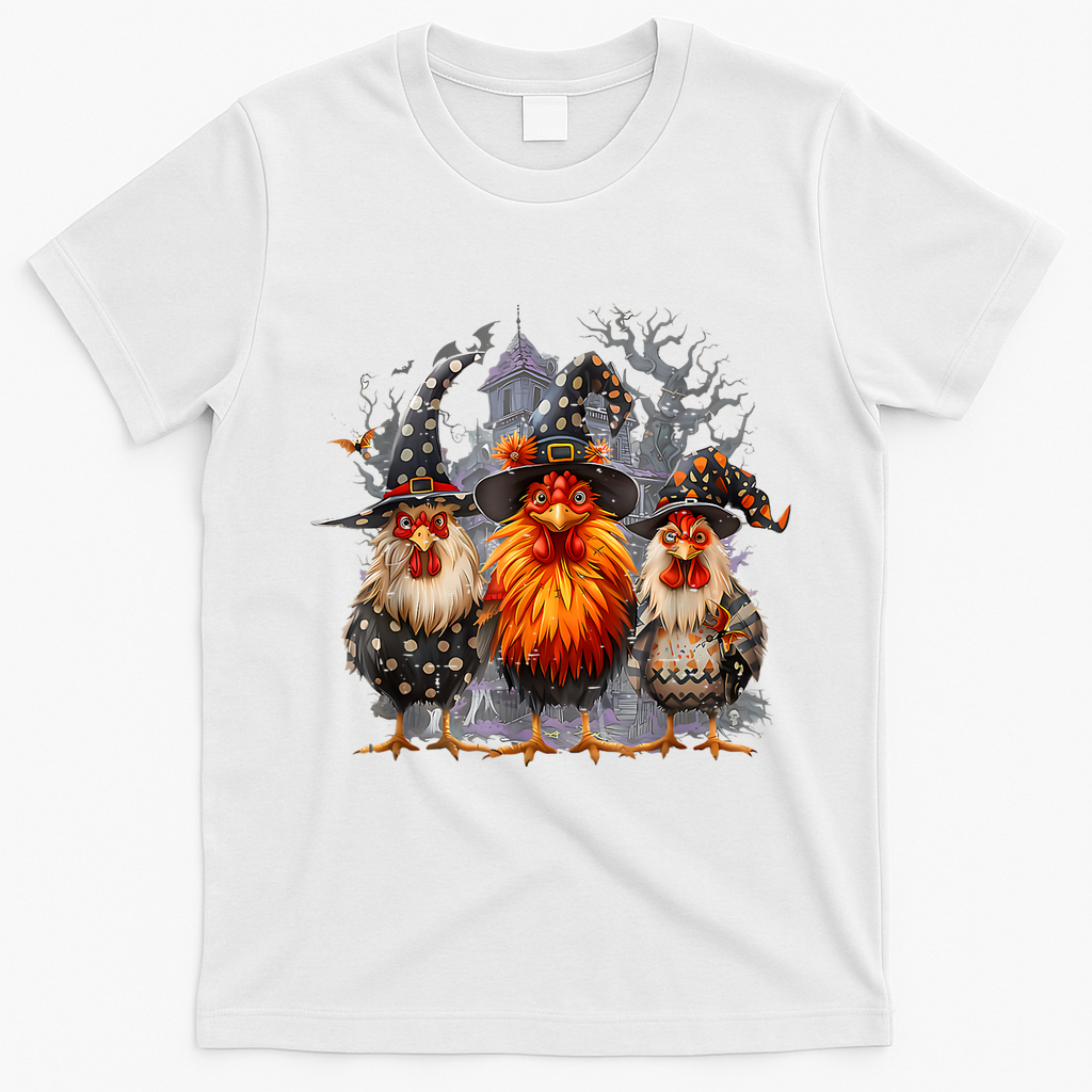 Funny Chicken Halloween Costume Spooky Season Chickens Witch T-Shirt - White