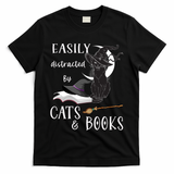Funny Cat Halloween Tee Easily Distracted By Cats And Books Gift T-Shirt
