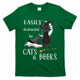 Funny Cat Halloween Tee Easily Distracted By Cats And Books Gift T-Shirt