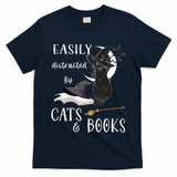 Funny Cat Halloween Tee Easily Distracted By Cats And Books Gift T-Shirt