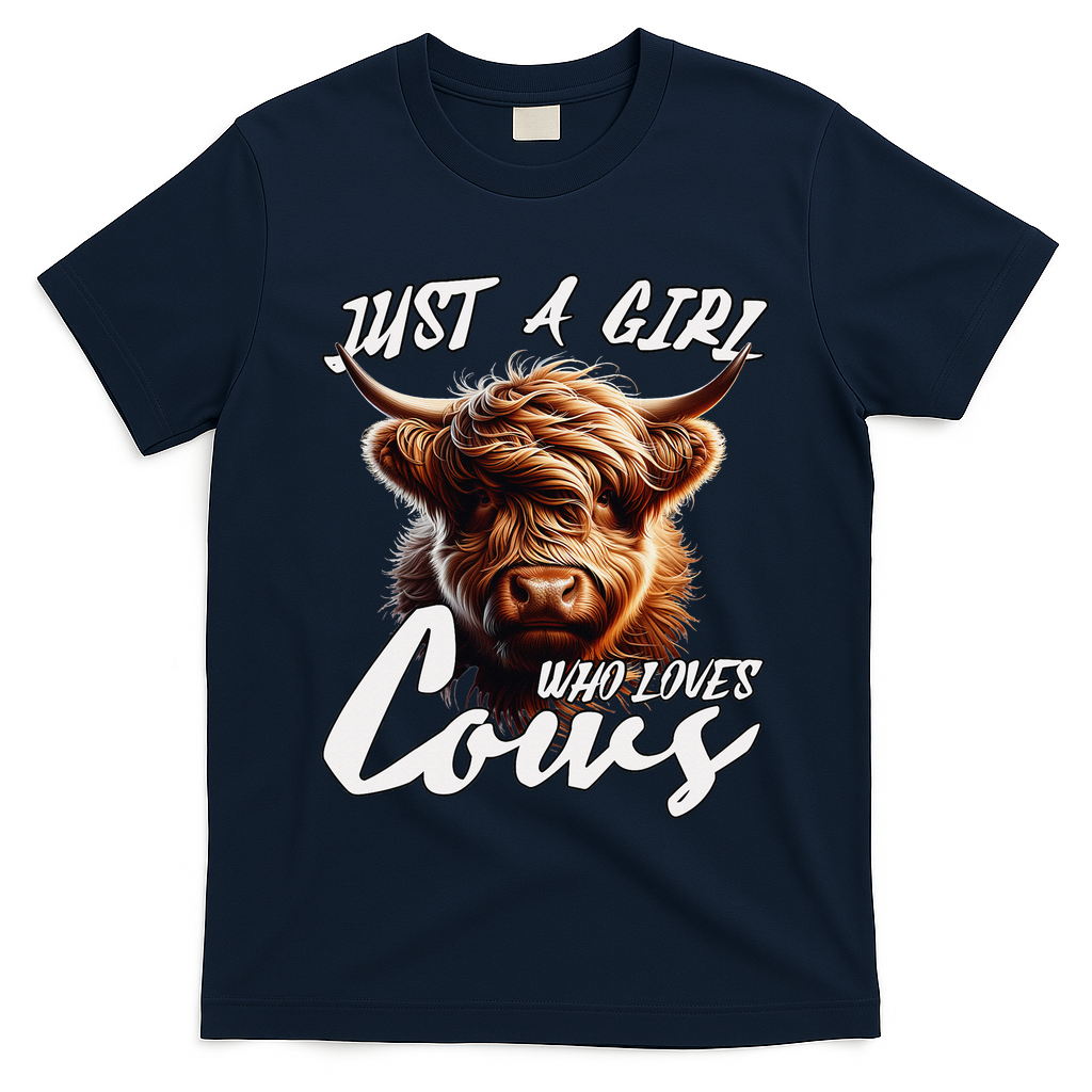 Funny Cute Highland Cow Just A Girl Who Loves Cows T-Shirt