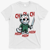 Funny Cat Horror Movies Cute Halloween For Cat Kitty Lovers T-Shirt - White