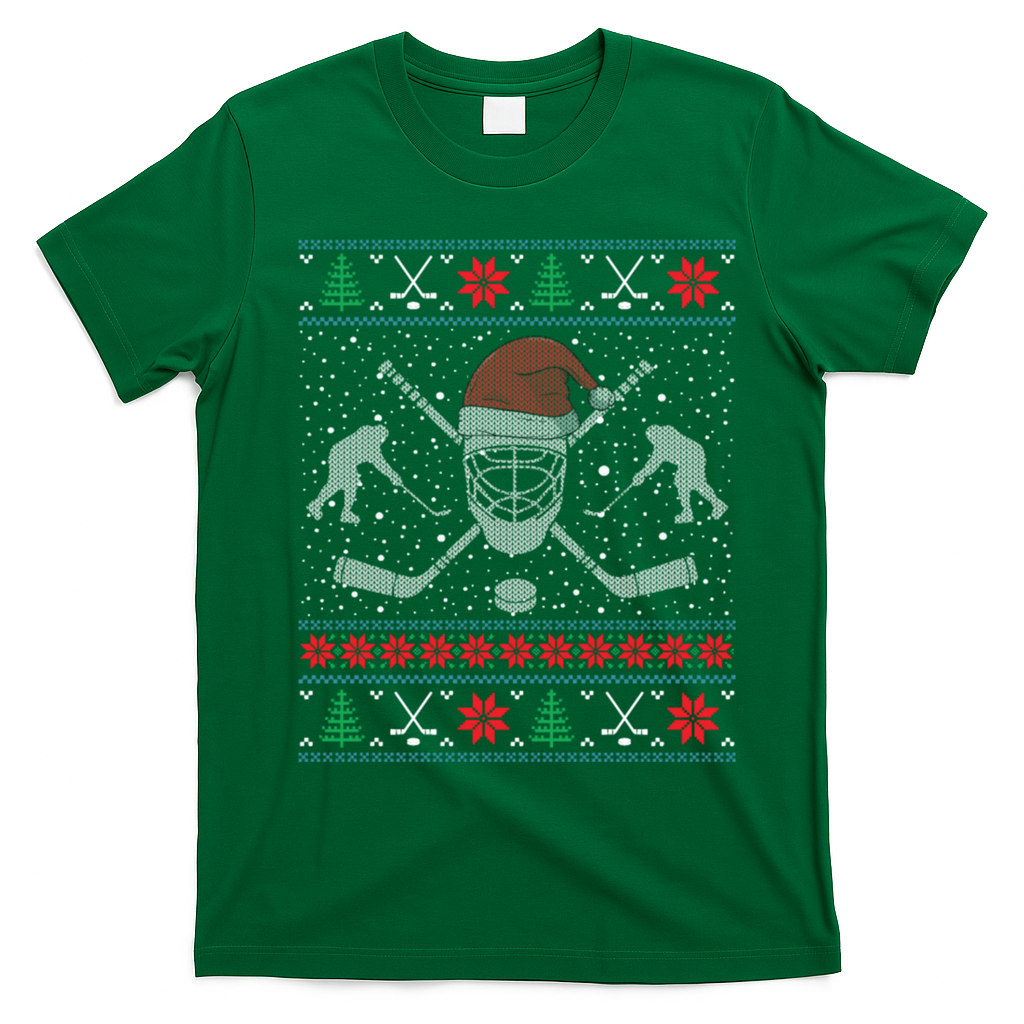 Funny Christmas Ice Hockey Ugly Christmas Cool Gift T-Shirt - Irish Green