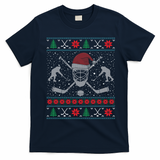 Funny Christmas Ice Hockey Ugly Christmas Cool Gift T-Shirt - Navy Blue