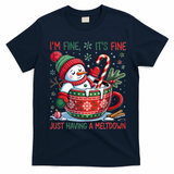 Funny Christmas I'm Fine It's Fine Just Having A Meltdown Snowman T-Shirt - Navy Blue