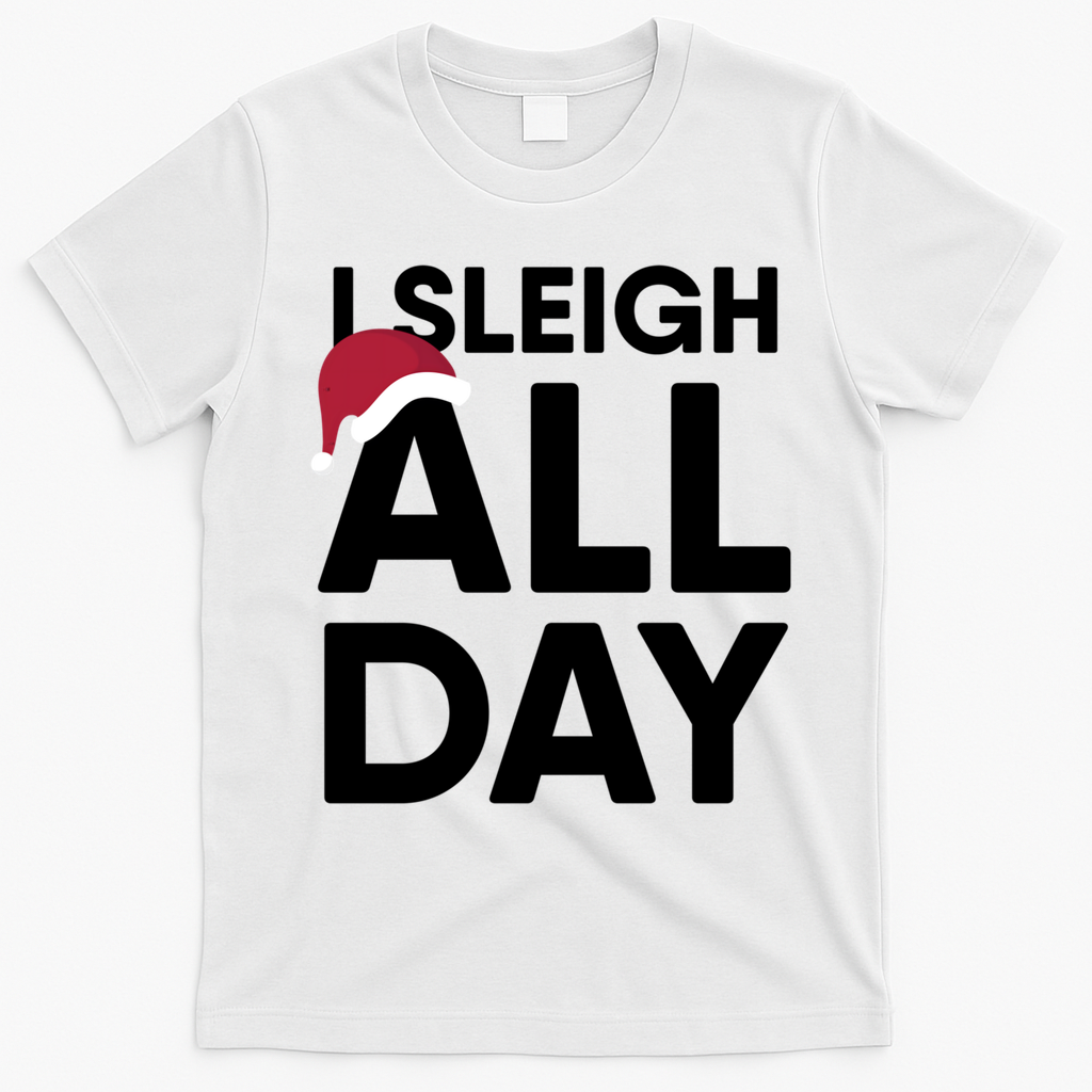 Funny Christmas I Sleigh All Day Gift T-Shirt - White