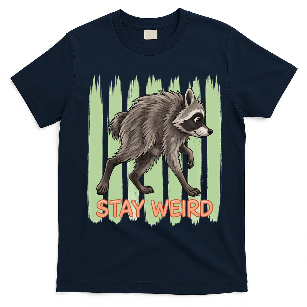 Funny Cute Jimothy The Raccoon Stay Weird T-Shirt - Navy Blue