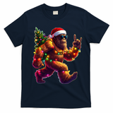 Funny Christmas Lights Sasquatch Big Foot T-Shirt - Navy Blue