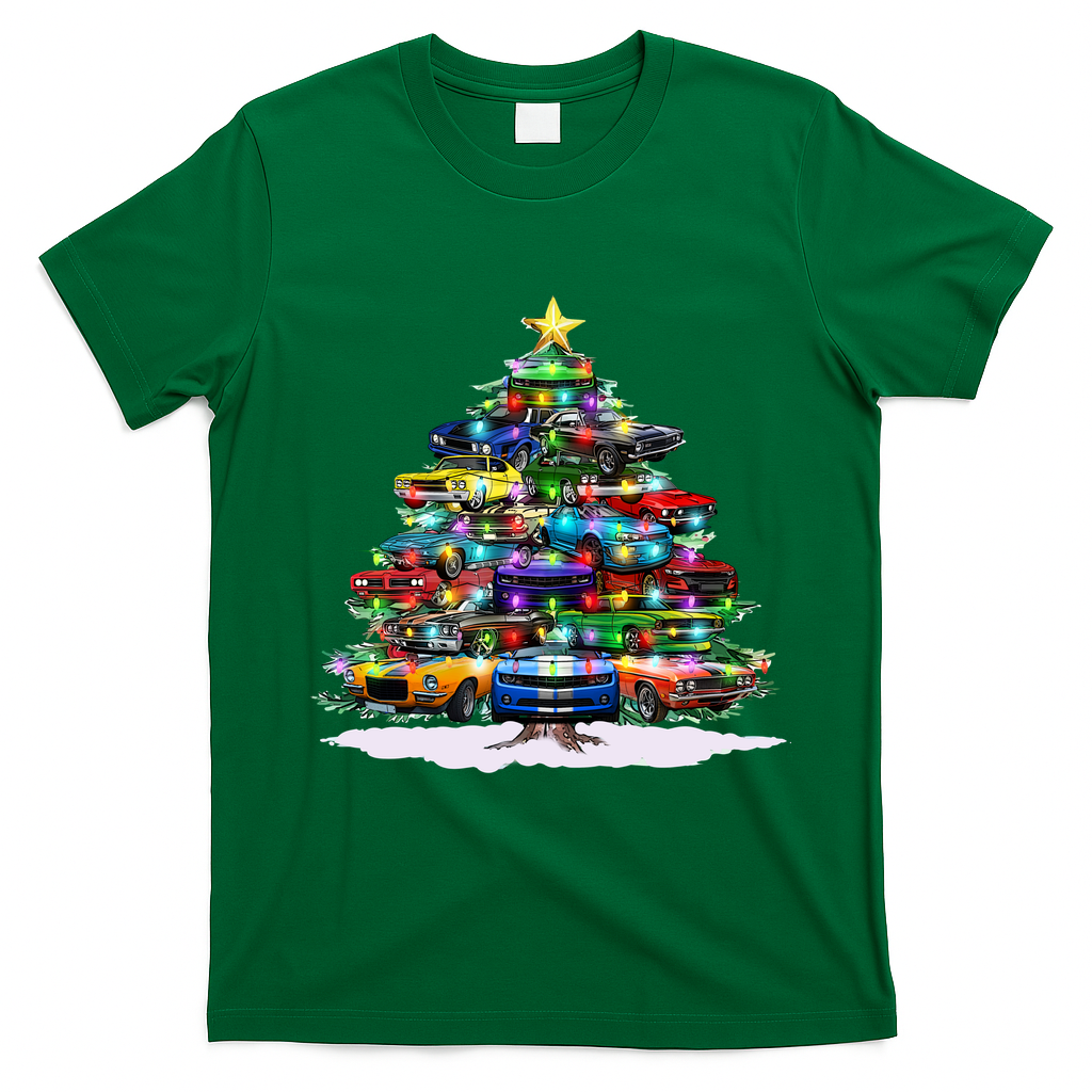 Funny Christmas Muscle Car Christmas Tree T-Shirt - Irish Green