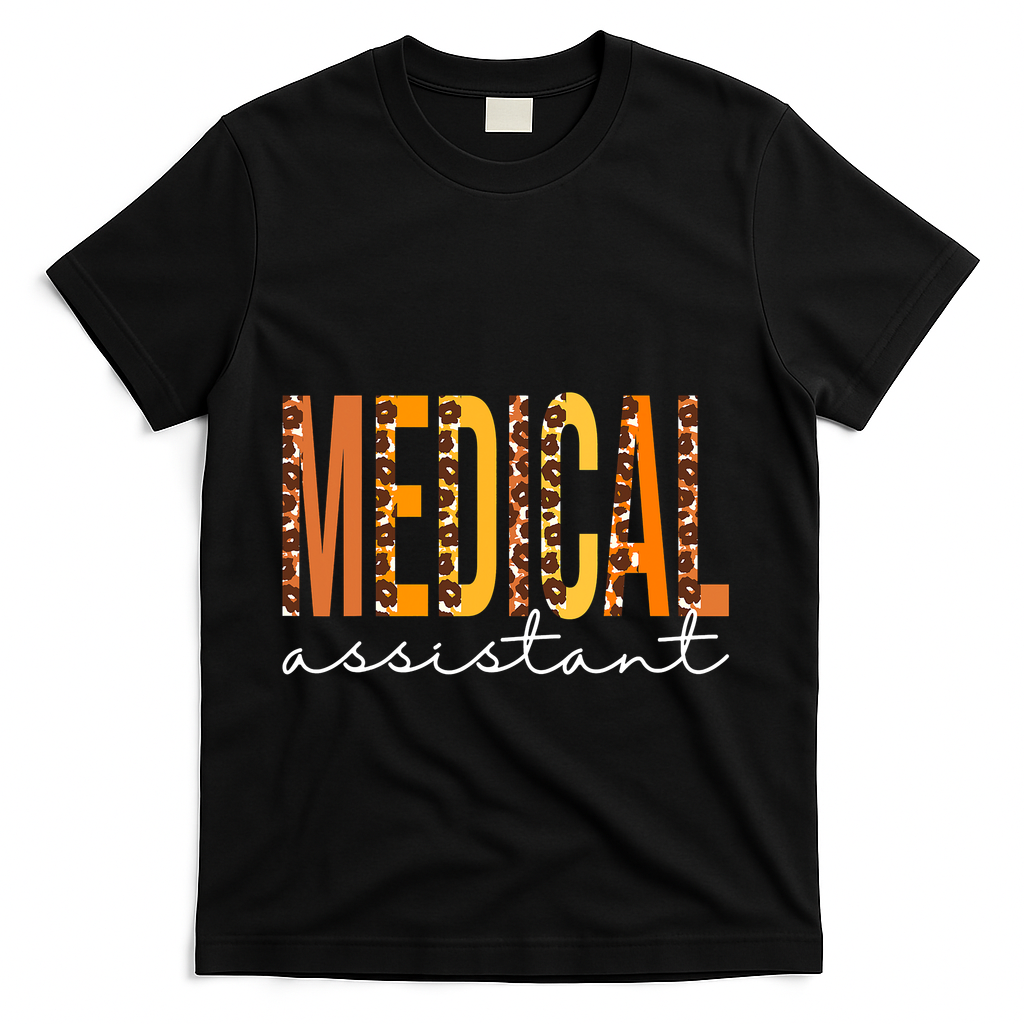 Funny Cute Medical Assistant Leopard Fall Autumn Lovers Thanksgiving T-Shirt - Black