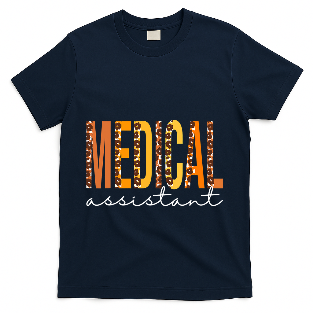 Funny Cute Medical Assistant Leopard Fall Autumn Lovers Thanksgiving T-Shirt - Navy