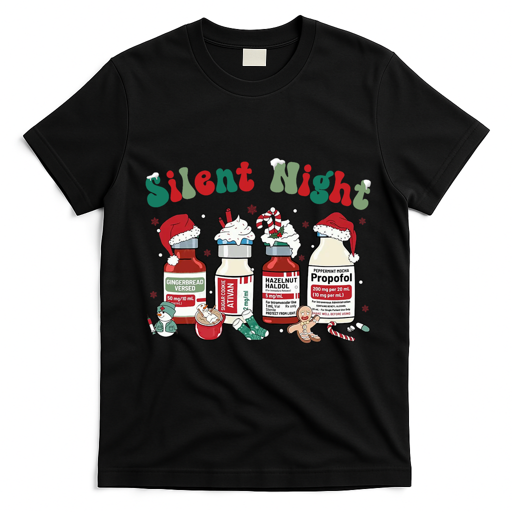 Funny Christmas Nurse Medical Christmas Icu Nicu Rn Er Nurse T-Shirt - Black