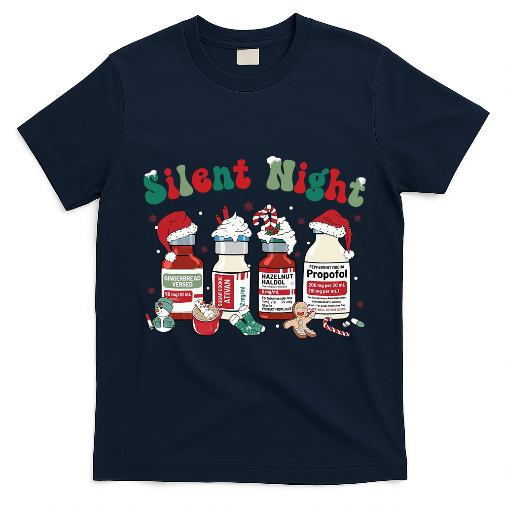 Funny Christmas Nurse Medical Christmas Icu Nicu Rn Er Nurse T-Shirt - Navy Blue