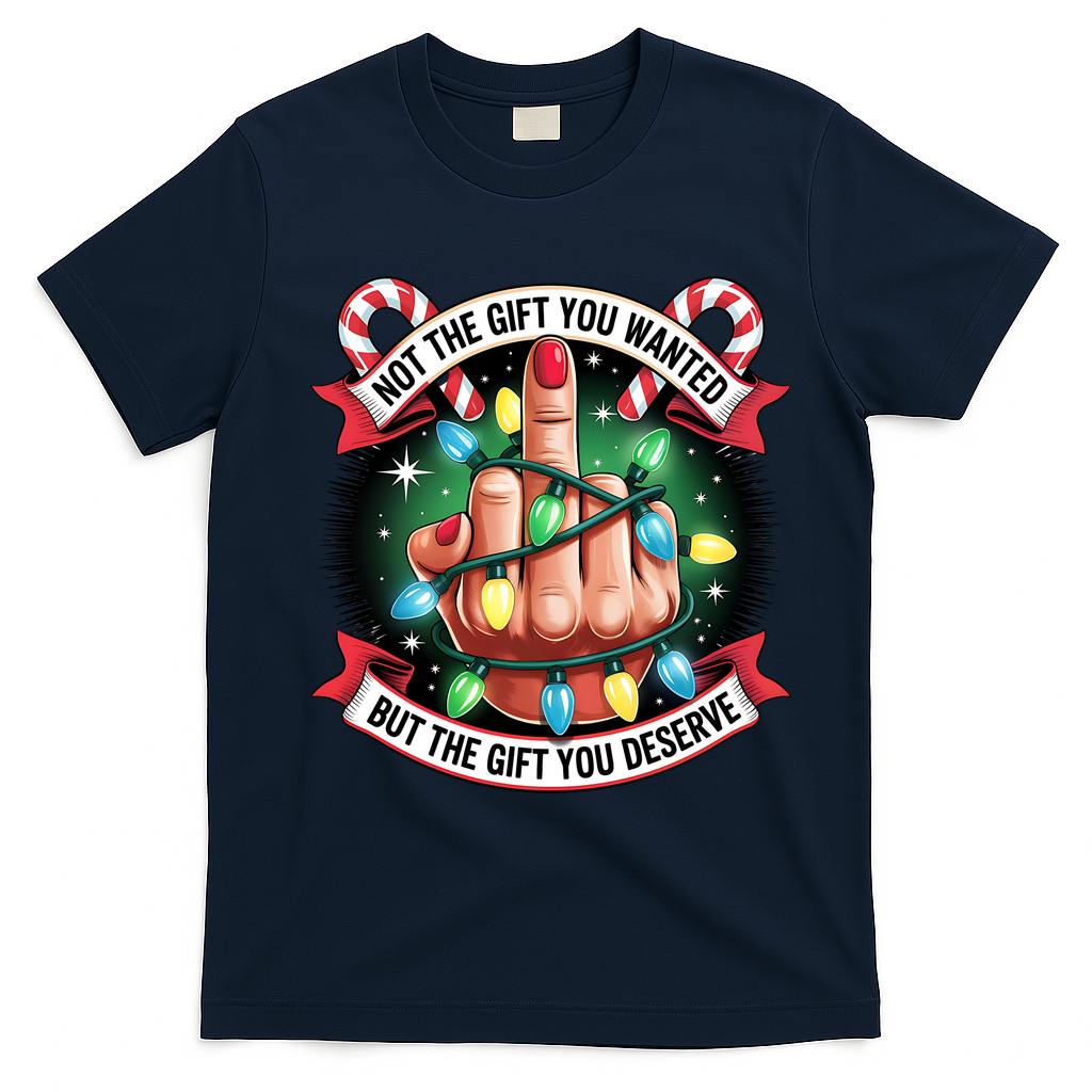 Funny Christmas Not The Gift You Wanted Middle Finger T-Shirt - Navy Blue