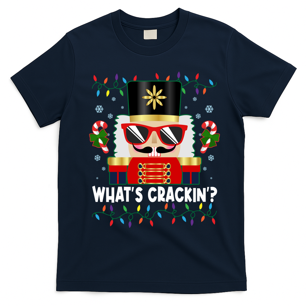 Funny Christmas Nutcracker Whats Crackin T-Shirt - Navy Blue