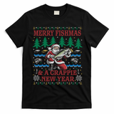 Funny Crappie New Year Fishing Ugly Christmas Sweater Party T-Shirt - Black