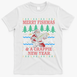Funny Crappie New Year Fishing Ugly Christmas Sweater Party T-Shirt - White