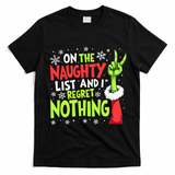 Funny Christmas On The Naughty List And I Regret Nothing T-Shirt - Black