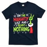 Funny Christmas On The Naughty List And I Regret Nothing T-Shirt - Navy Blue