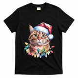 Funny Christmas Orange Tabby Cat Christmas Tree Santa Cat Meaningful Gift T-Shirt - Black