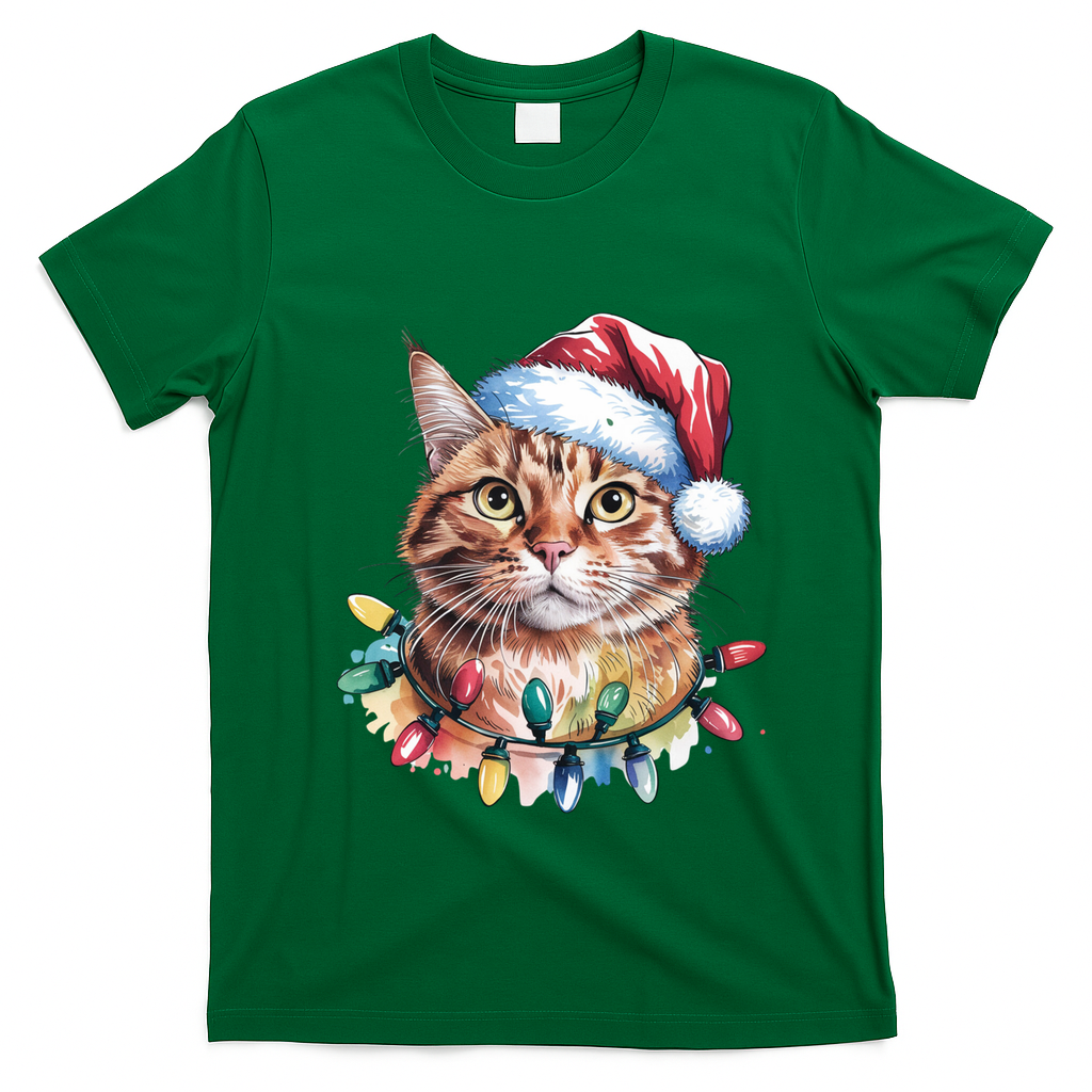 Funny Christmas Orange Tabby Cat Christmas Tree Santa Cat Meaningful Gift T-Shirt - Irish Green