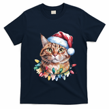 Funny Christmas Orange Tabby Cat Christmas Tree Santa Cat Meaningful Gift T-Shirt - Navy Blue