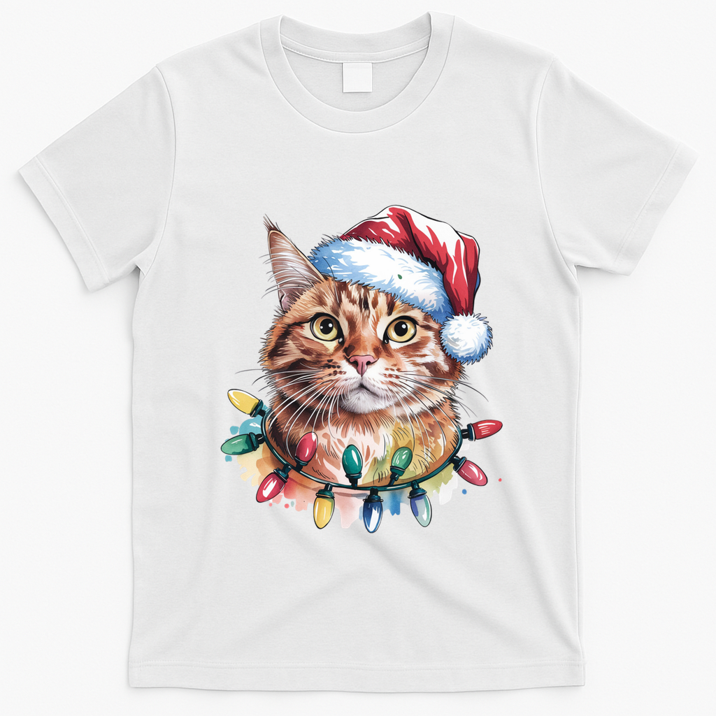 Funny Christmas Orange Tabby Cat Christmas Tree Santa Cat Meaningful Gift T-Shirt - White