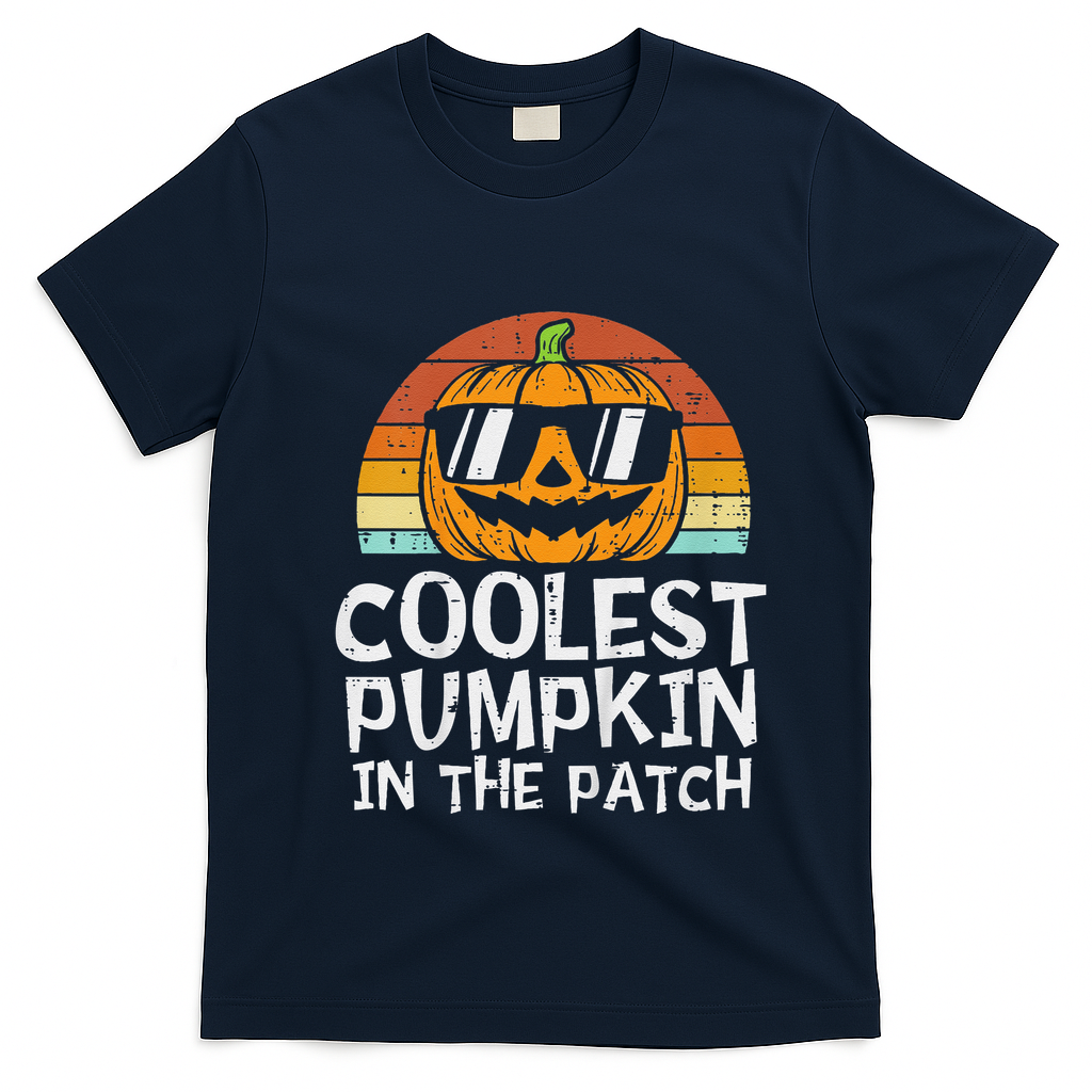 Funny Coolest Pumpkin In The Patch Halloween T-Shirt - Navy Blue