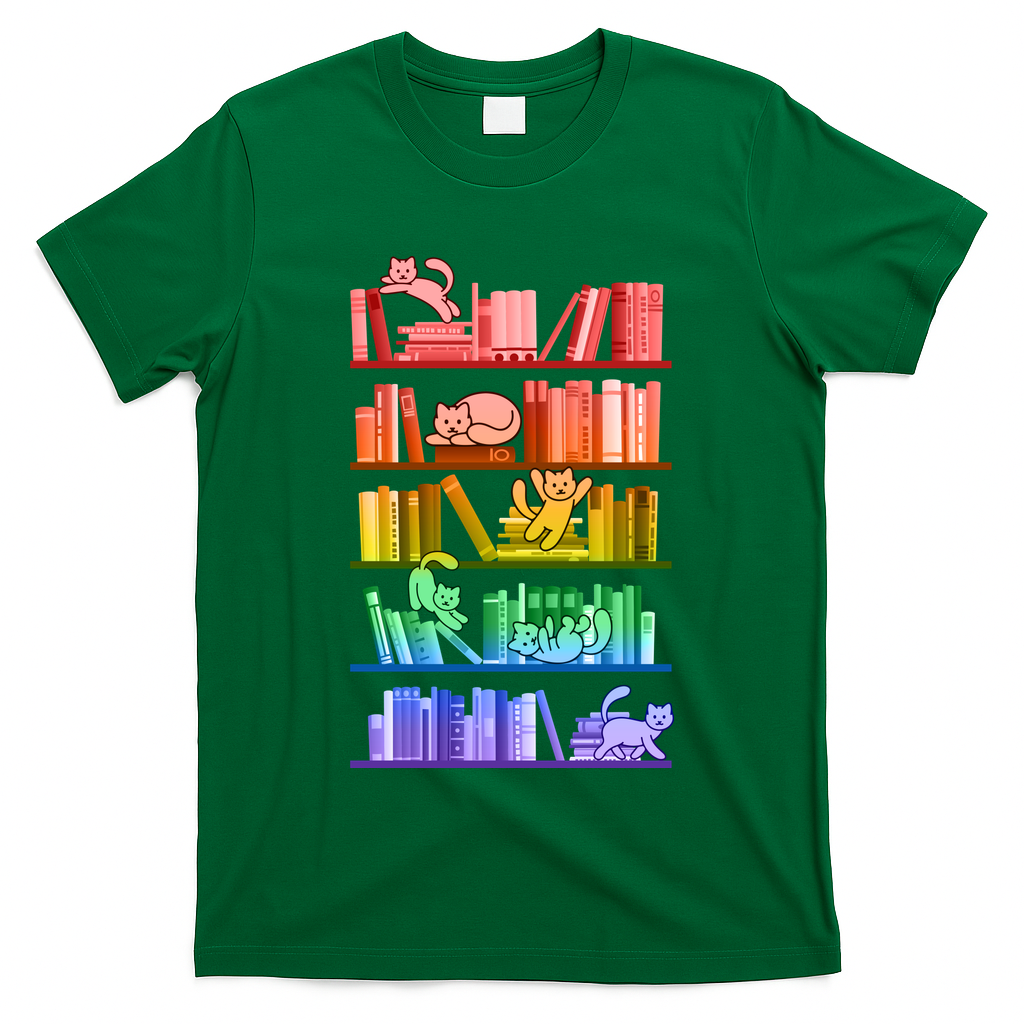 Funny Colorful Rainbow Library Cats T-Shirt