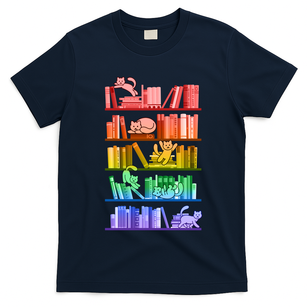 Funny Colorful Rainbow Library Cats T-Shirt