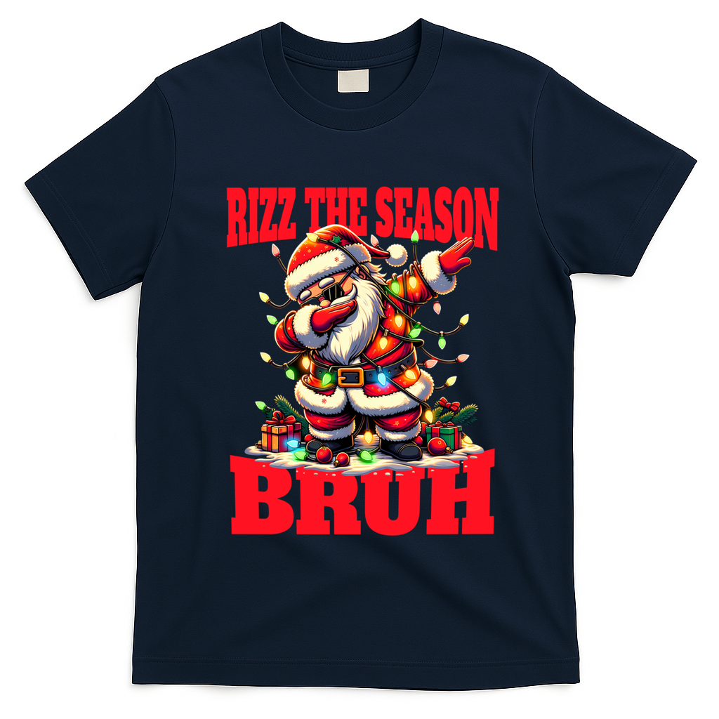 Funny Christmas Rizzmas Santa Xmas Rizz The Season Bruh Meaningful Gift T-Shirt - Navy Blue
