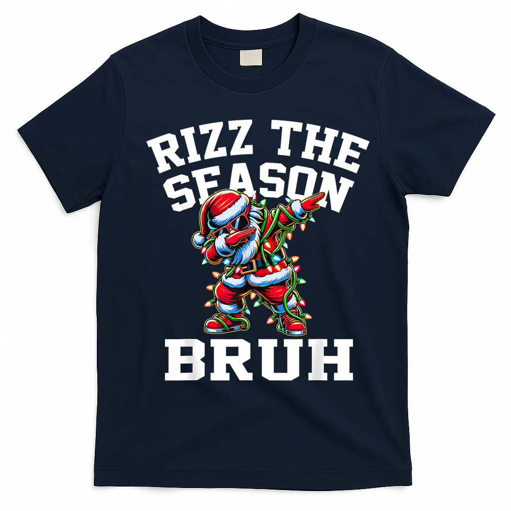 Funny Christmas Rizzmas Santa Xmas Rizz The Season Bruh T-Shirt - Navy Blue