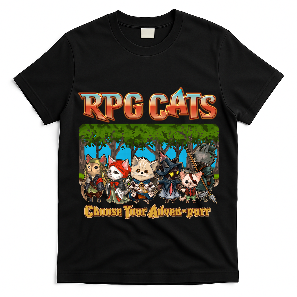 Funny Cute RPG Cats Choose Your Advenpurr T-Shirt
