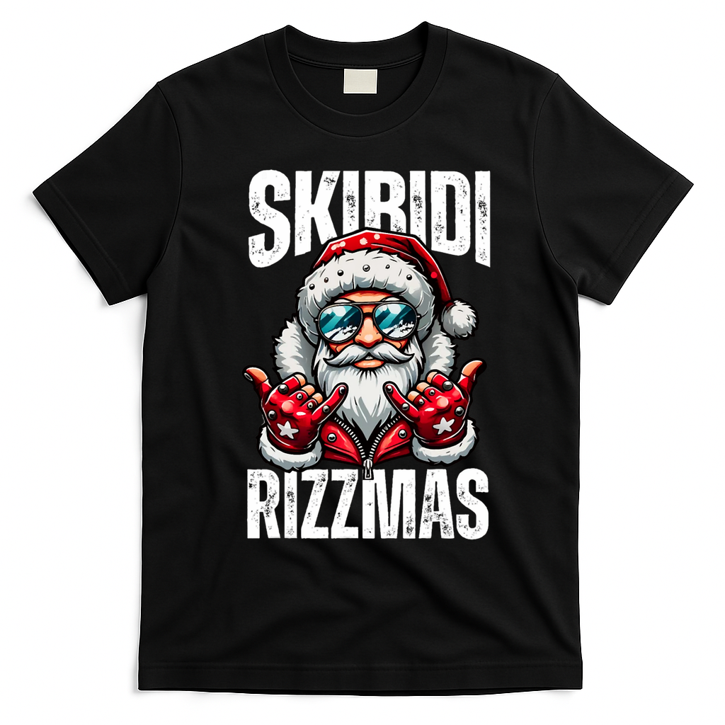 Funny Christmas Rizz Santa Ski Bi Di Rizzmas T-Shirt - Black