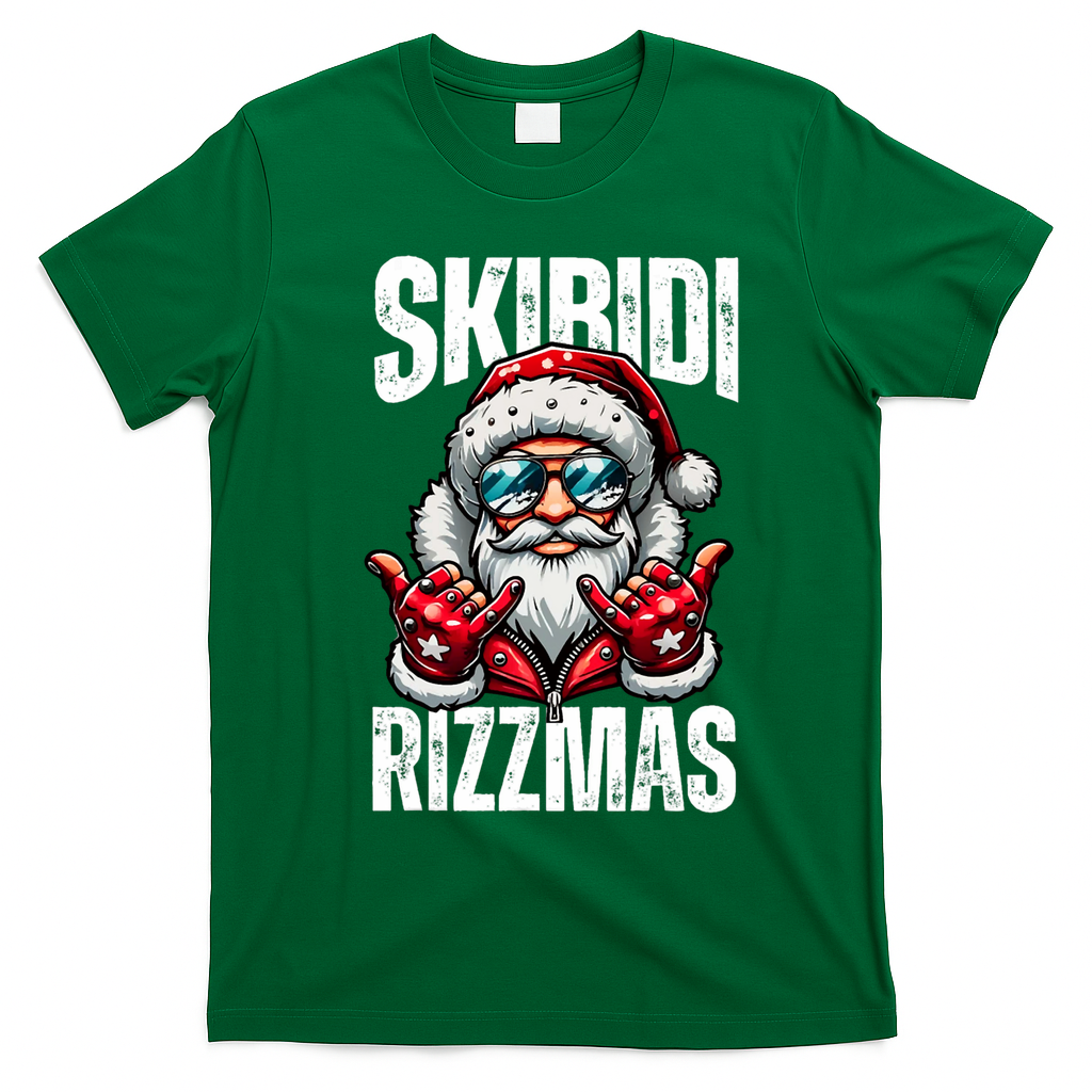Funny Christmas Rizz Santa Ski Bi Di Rizzmas T-Shirt - Irish Green